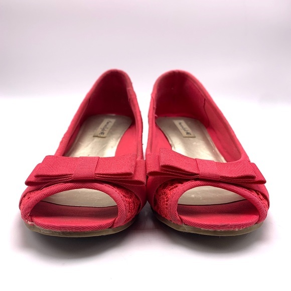 American Eagle Pink Peep Toe Crochet Cork Wedges - Picture 4 of 14